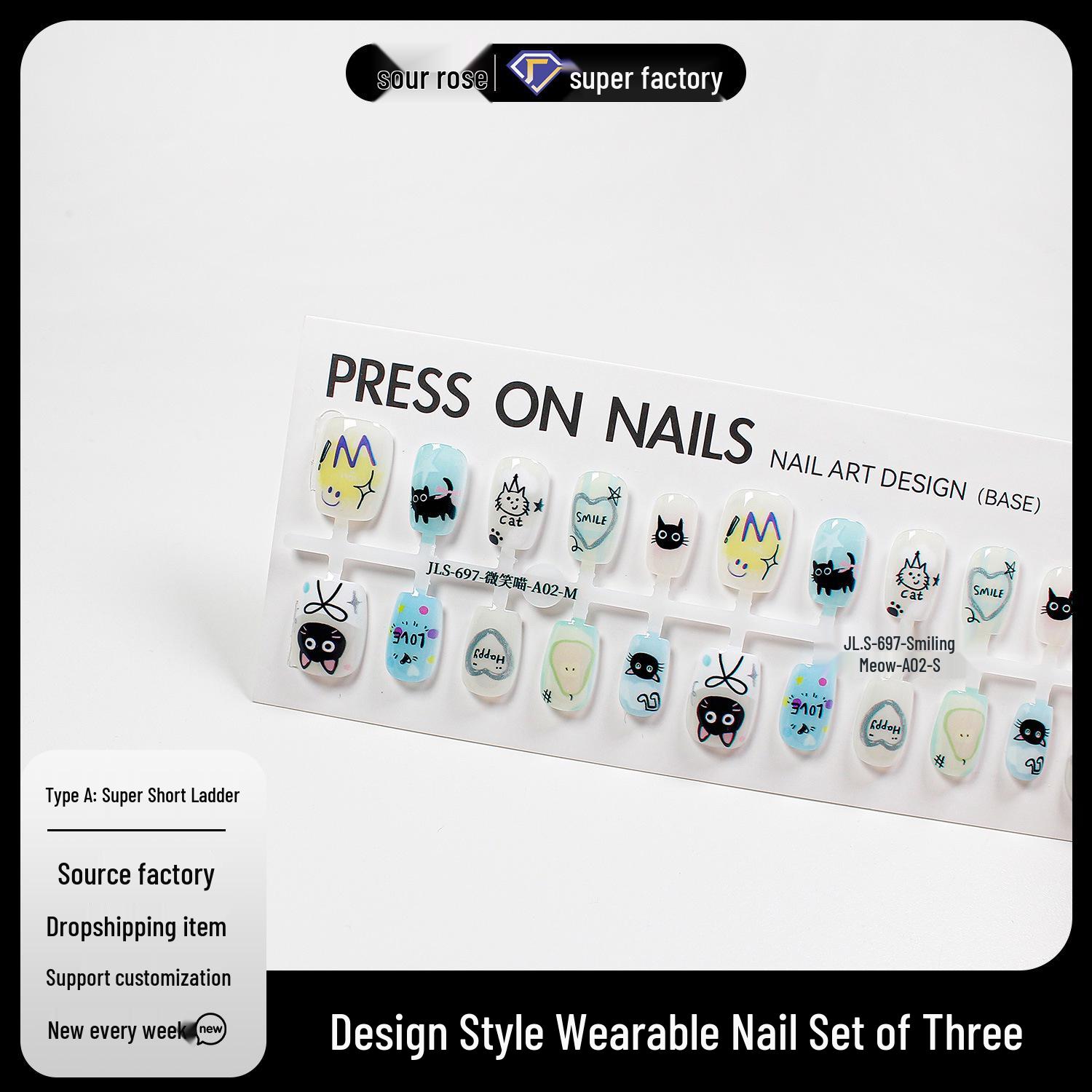 

Jiaolong Cute Cartoon Kitten Removable Wearable Short Nails