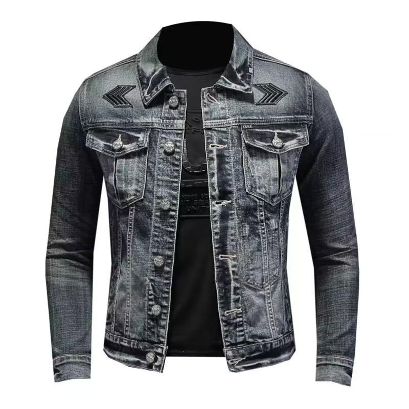Men's Retro Slim Fit Denim Jacket - European & American Street Motorcycle Fashion