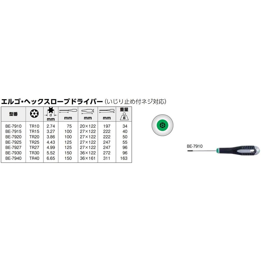 BAHCO TORX Screwdriver Torx Screwdriver TR40 (Bahco) [[(R)]] Tamper-proof BE-7940