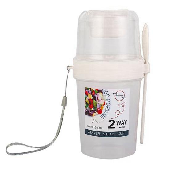 

Салатница Прозрачная Портативная Разделенная Двумя Отделениями Чашка Для Завтрака Овсянка Хлопья Орехи Йогурт Контейнер С Вилкой Школьный Ланч-Бокс Еда белый