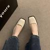 2025 summer new Hepburn style square head shallow mouth single shoes women's French fashion low heel small leather shoes women's casual single shoes