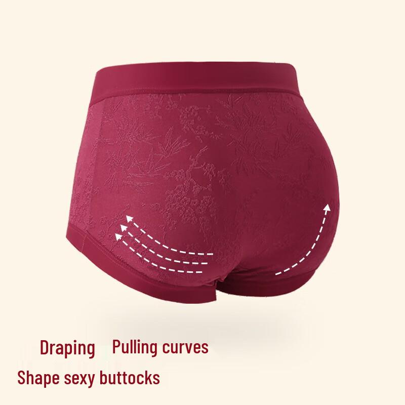 Tingmei Women's Red Embossed High-Waist Tummy Control Briefs