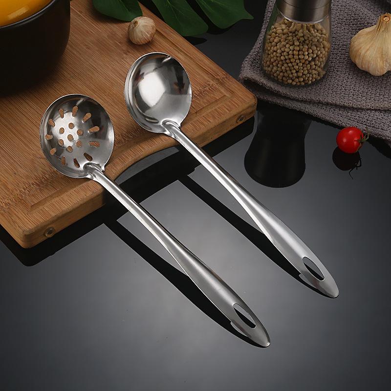 Golden Stainless Steel Long-Handle Ladle & Skimmer Spoon for Soup, Porridge, Hot Pot, and Kitchen Use