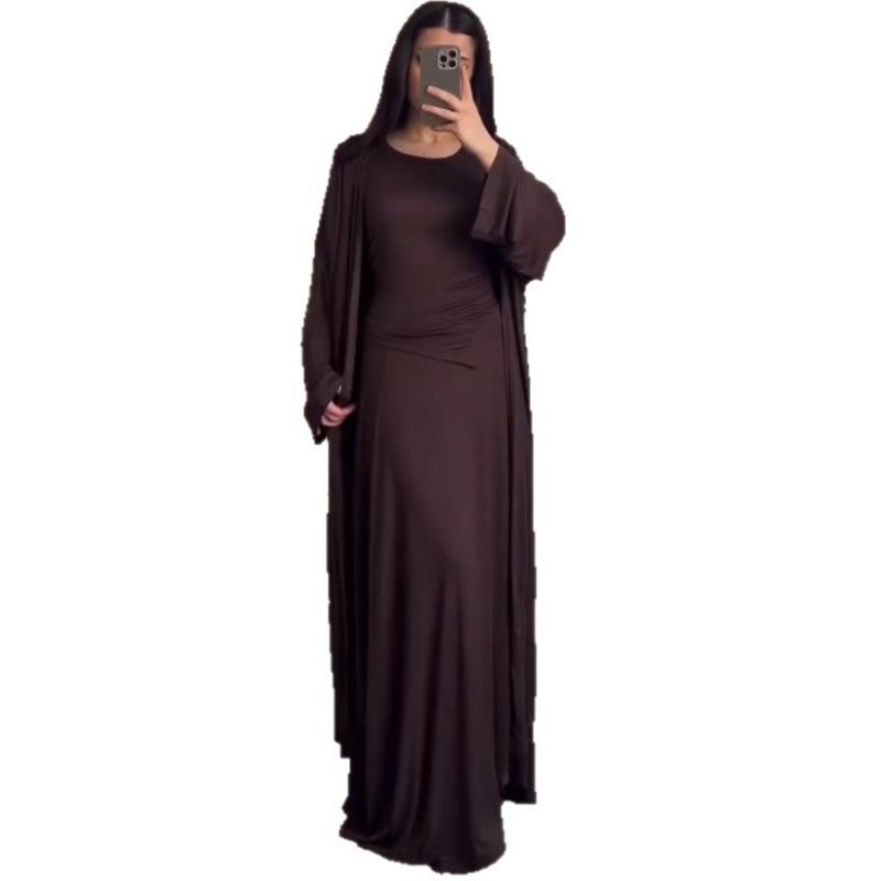 2025 Autumn Versatile Headscarf, Short Sleeve, Midi Skirt Three-piece Set