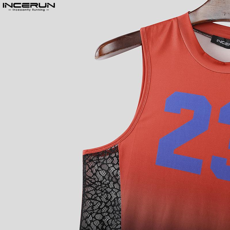 INCERUN Men Sleeveless Gradient Tops Lace Shorts Fitted Outfit Pajamas Underwear Sets