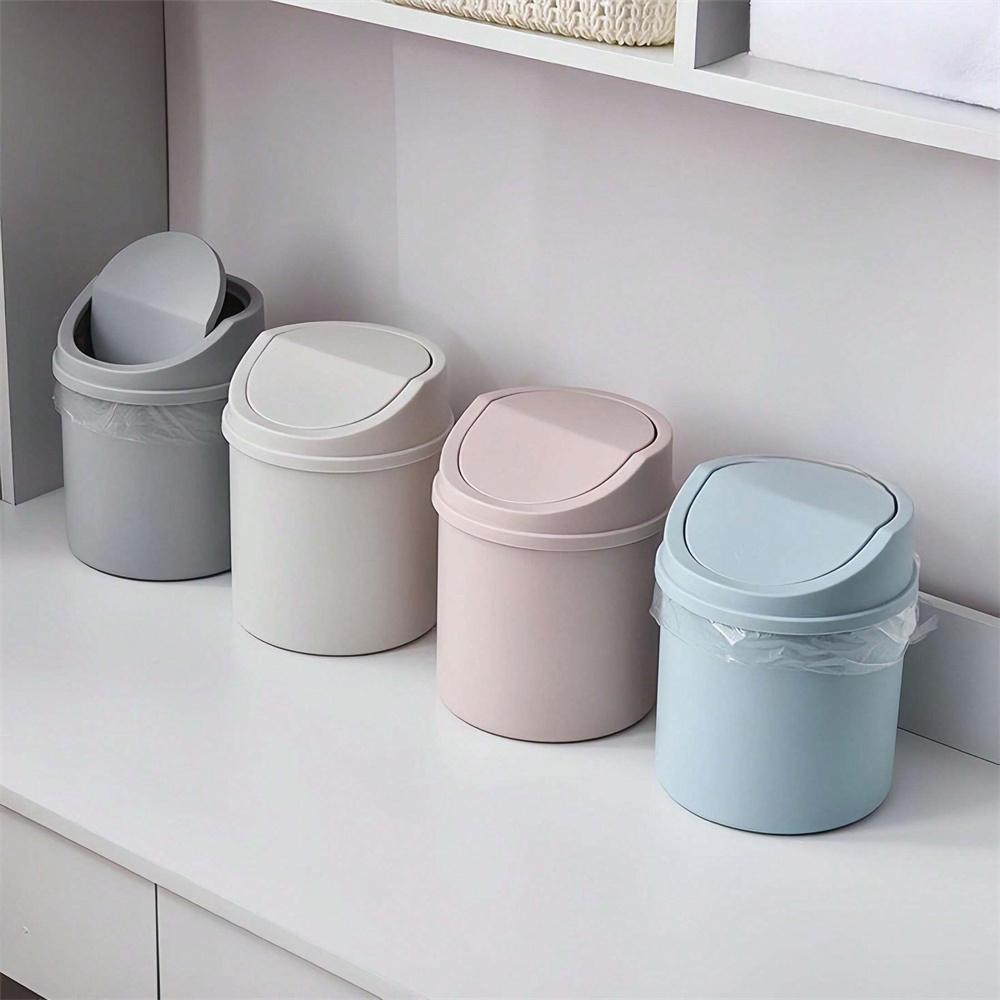 Portable Flip-top Desktop Trash Can Space-saving, Easy-to-clean Mini Waste Basket with Lid for Home and Office Organization