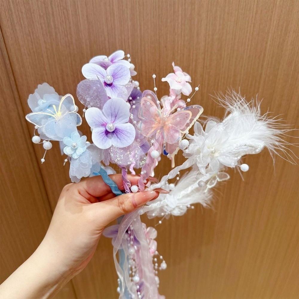 Handcrafted Embroidery Princess Flower Crown Kids Floral Hair Hoop Flower Girl Accessory
