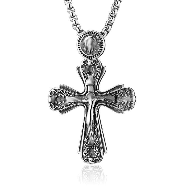 Stainless Steel Gothic Cross Pendant Men's Hip-Hop Titanium Necklace