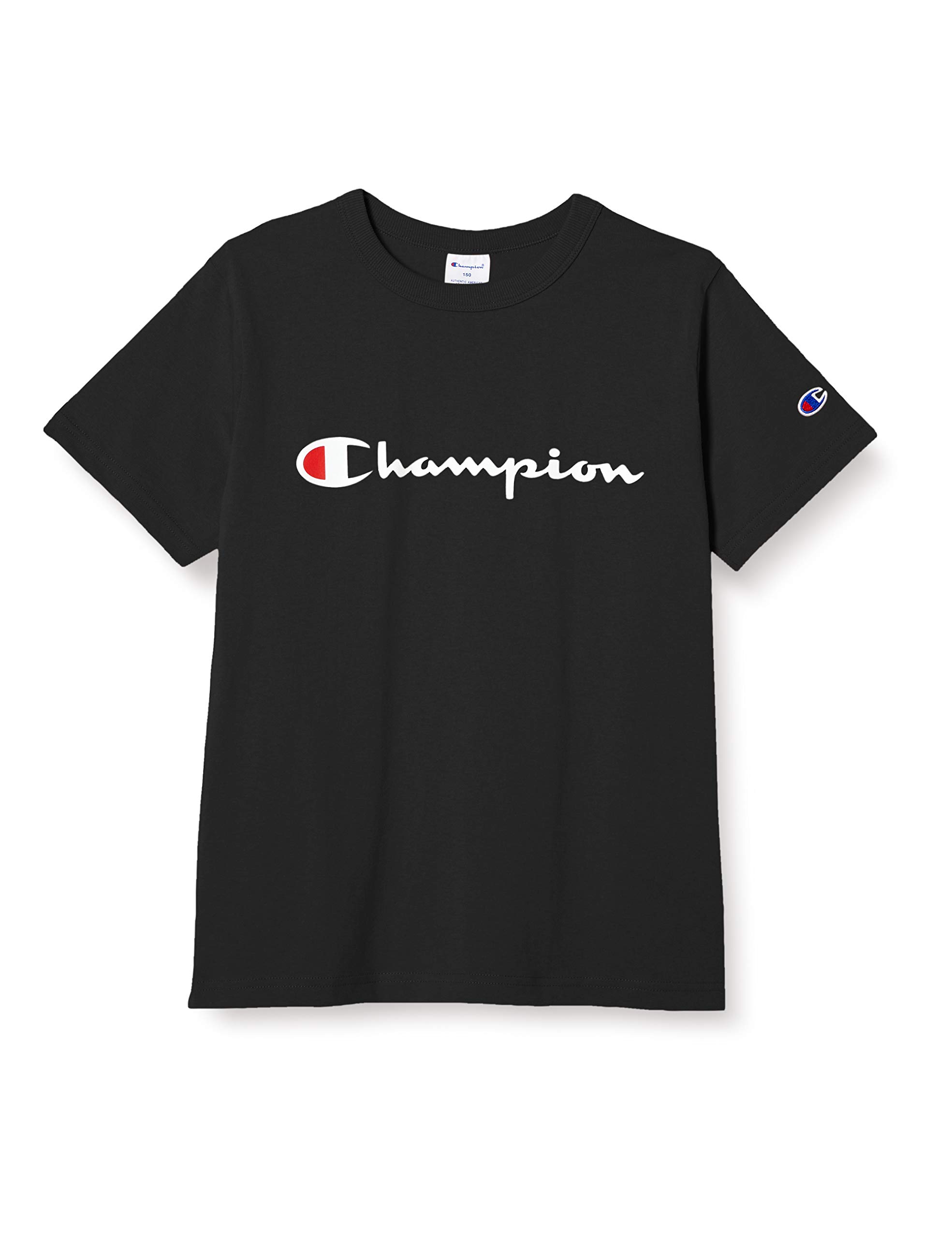 

Champion Short Sleeve Crew Neck Binder Script Size 140 Kids T-Shirt, 100% Cotton, Neck, Logo, Basic, CK-T302, Black, чёрный