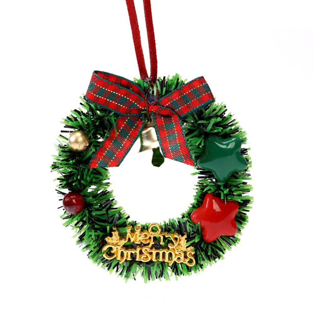 Weihnachtsdekoration Festlicher Mini-Weihnachtskranz mit Schleife Glocke Künstliche Grünpflanzendekoration für Baum Tür Wand Feiertagshaus