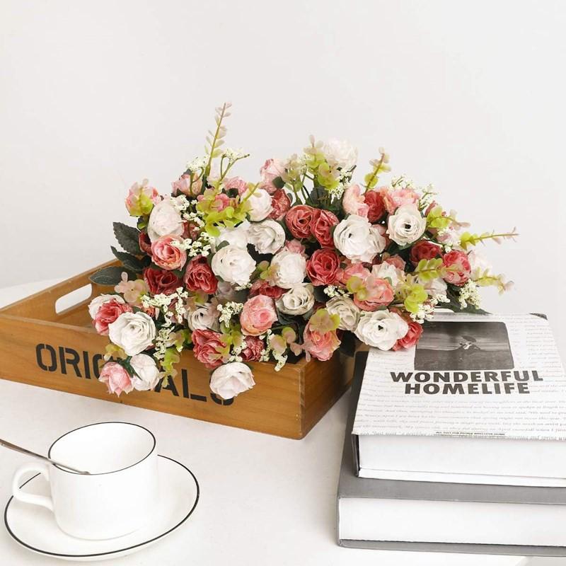 

7 Forks 21 Heads Artificial Flowers Silk Rose High Quality Valentine Wreath Wedding Bouquet Home Arrangement Vase Window Sill
