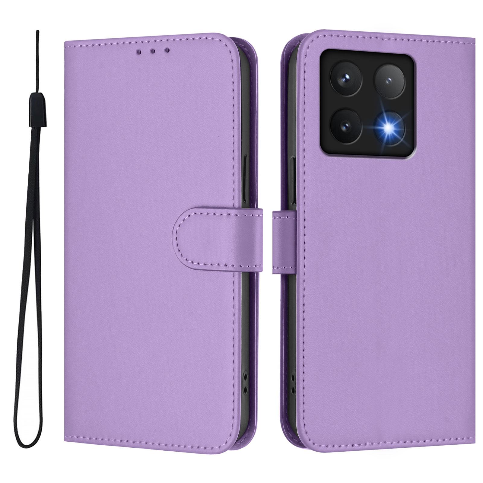 

For Xiaomi 14T Case Solid Color Wallet Leather Phone Cover with Strap Lavender
