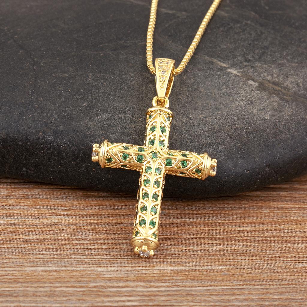 Nidin New Arrival Retro Column Shape Cross Pendant Necklace For Female Male Irregular Geometric Shine Zircon Jewelry Accessories