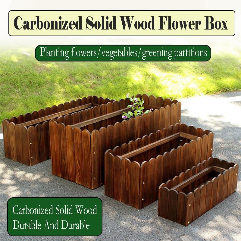 Anticorrosive Wooden Flower Box Rectangular Flower Pot Balcony Vegetable Pot Carbonized Solid Wood Planting Box Flower Groove