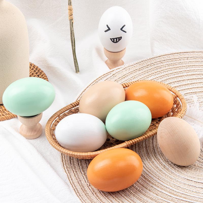 Children's DIY Paintable Wooden Eggs with Egg Holder - Duck Egg Simulation for Easter Decoration
