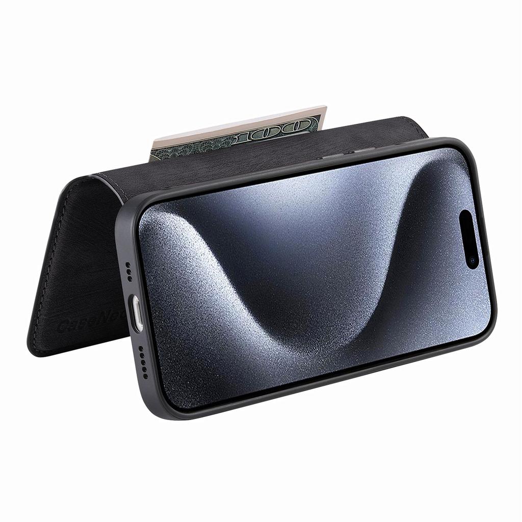 CASENEO MW-03 Für iPhone 15 Pro Max Hülle mit Abnehmbarer Brieftasche Leder+TPU Handyhülle