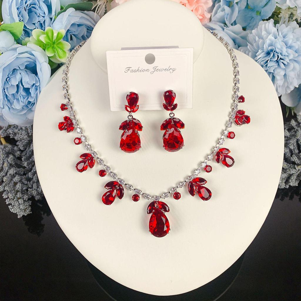 Luxurious Colorful Zircon Necklace & Earrings Set - Cross-Border Fashion Jewelry
