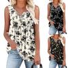 Women's Floral Print V Neck Sleeveless Pleated Tunic Top Loose Fit Casual Henley Blouse With Buttons