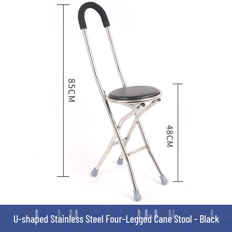 Adjustable Non-slip Folding Walker Stool for Elderly - Stainless Steel