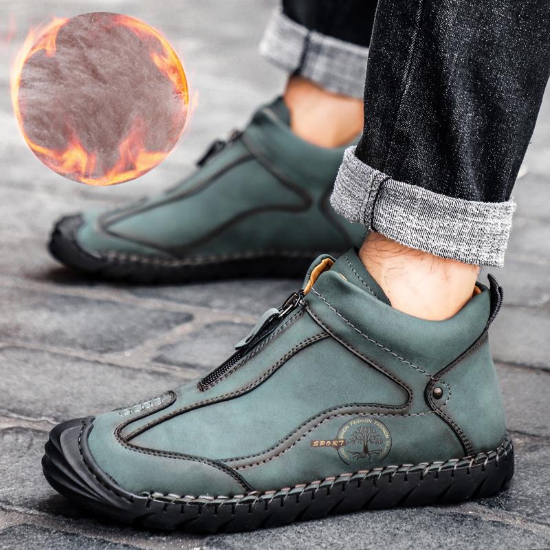 Fashion Men Casual Handmade Shoes Autumn Winter High Quality Comfortable Fur Plush Soft Lightweight Non-slip Trend Hiking Driving Warm