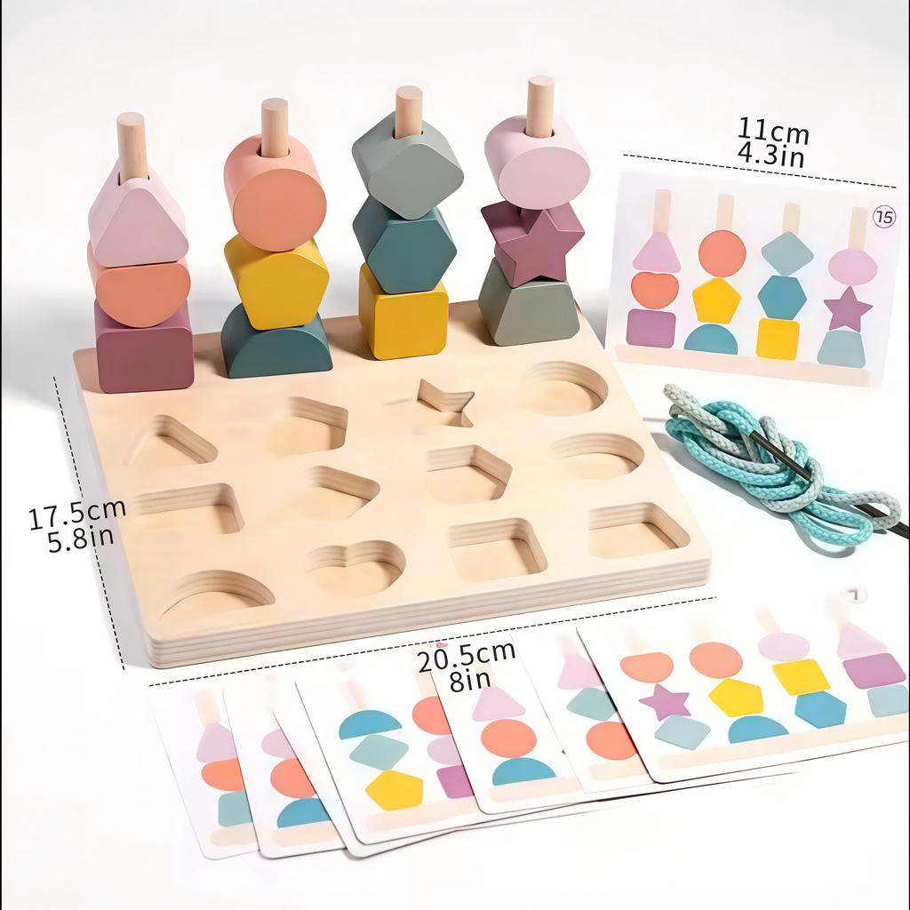 Toys Educational Montessori Wooden Color Shape Matching Puzzle Toy Beaded Threading Rope Game Fine Motor Early Toy for Kids Gift