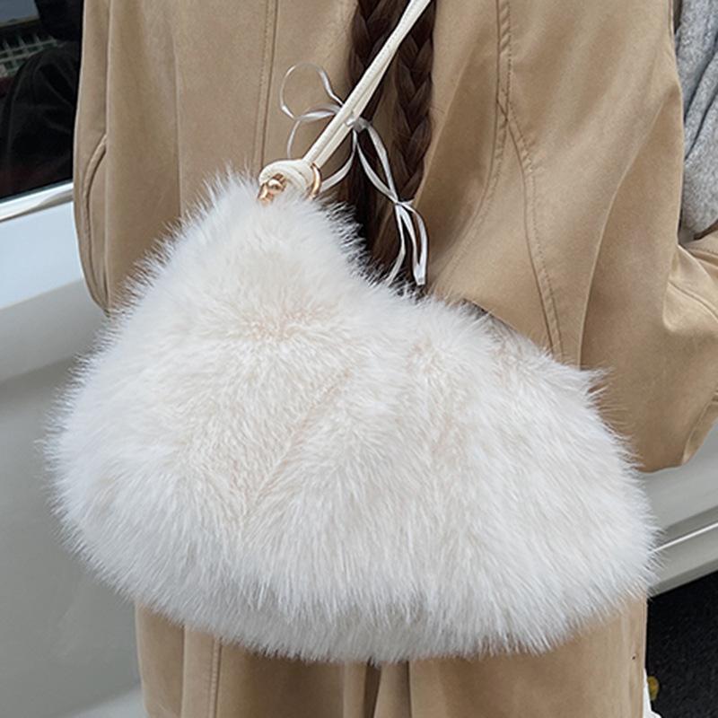 Furry Bag Women's 2025 Autumn New Fashion Simple Furry Shoulder Bag Texture Women's Portable Tote Bag