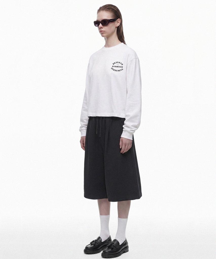 PRINOAR Garments Semi-Crop Long Sleeve T-Shirt - White
