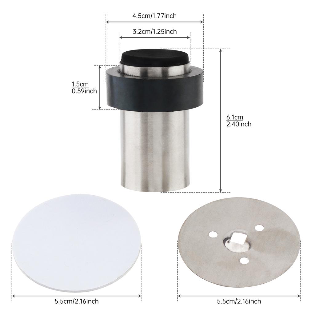 Silver Stainless Steel Floor Door Stop Cylindrical Wall Protector Heavy Duty Universal Bottom Top Mount