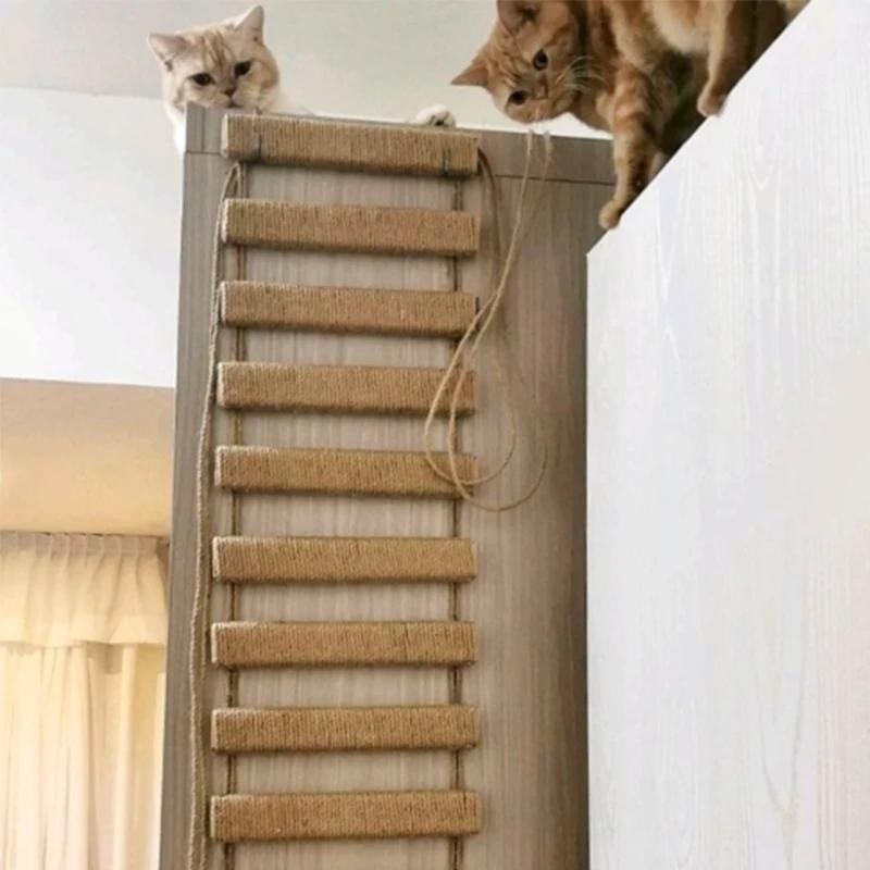 Cat Bridge for Cats Cage Sisal Wooden Rope Ladder Pet Furniture Kitten Step Scratcher Post Kitten Toys Tree Various Sizes
