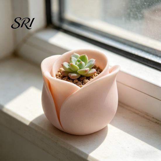 Unique Rose Design Planter 3D Printed Shaped Mini Flower Pot for Succulents Herbs Small Decorative Plant Container Plants Cute Tiny Cactus Office Home