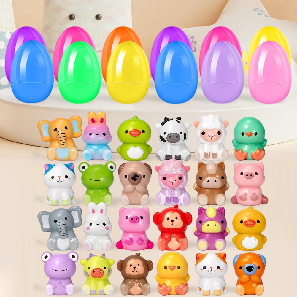 12/24/48 Pack Kids Easter Egg Hunt Game Party Favors Prefilled Easter Eggs Stress Relief Toys with Mini Plush Toy Easter Basket