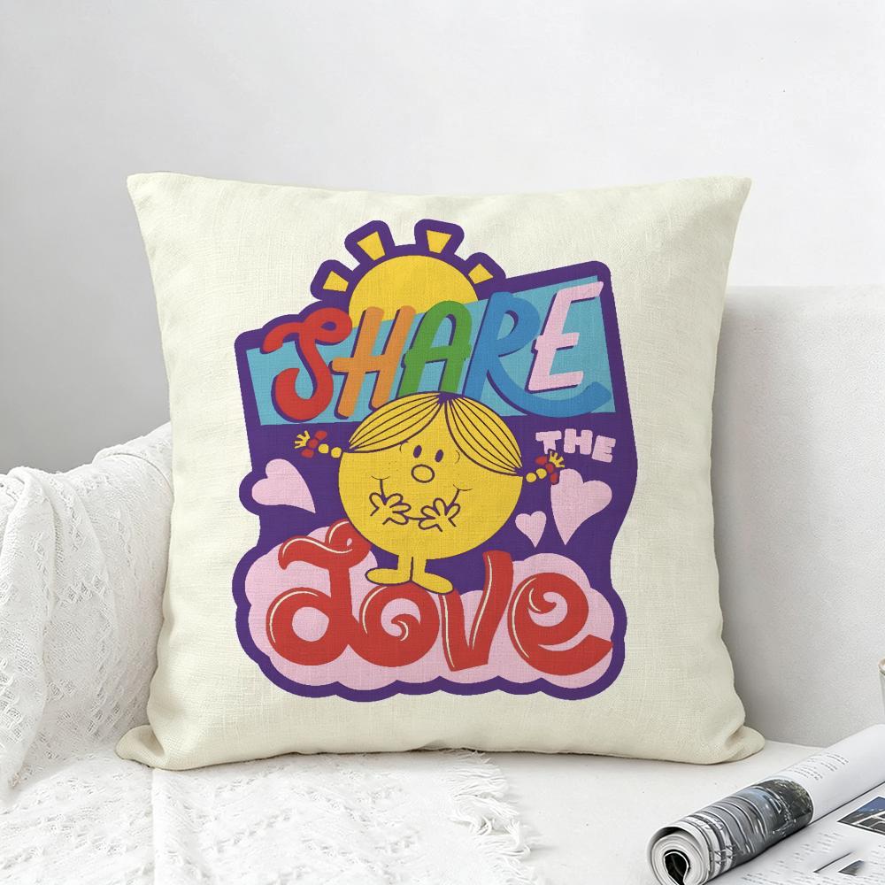 Cartoon Mr Men and Little Miss Cushion Cover Natural Linen Pillowcase Set AllinOne Decor for Sofa Bedroom Chair