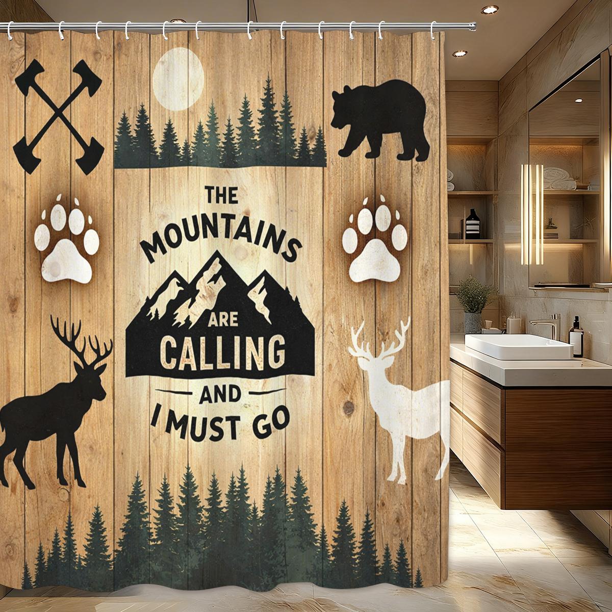 

Vintage & Nature Themed Polyester Shower Curtains - Sea, Forest & Wilderness Printed Bathroom Decorative Curtains W60H190(CM)-1 Pcs
