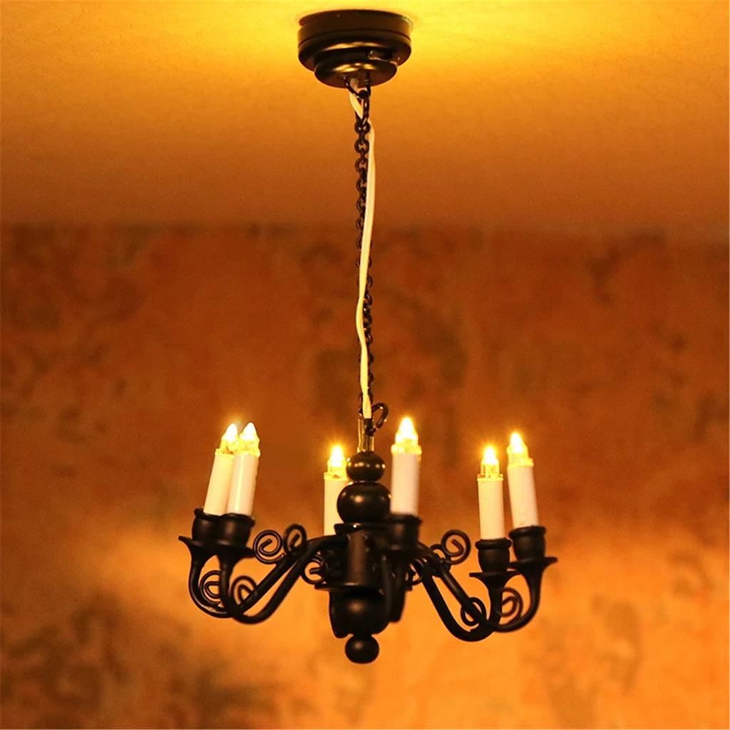 1/12 Scale Six Head Ceiling Lamp Miniature Dollhouses Chandelier Lamp for Living Room Display Landscaping Accessories
