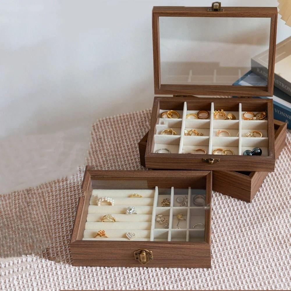 Velvet Jewelry Organizer Elegant Ring Display Holder Convenient Wood Jewelry Box  Desk