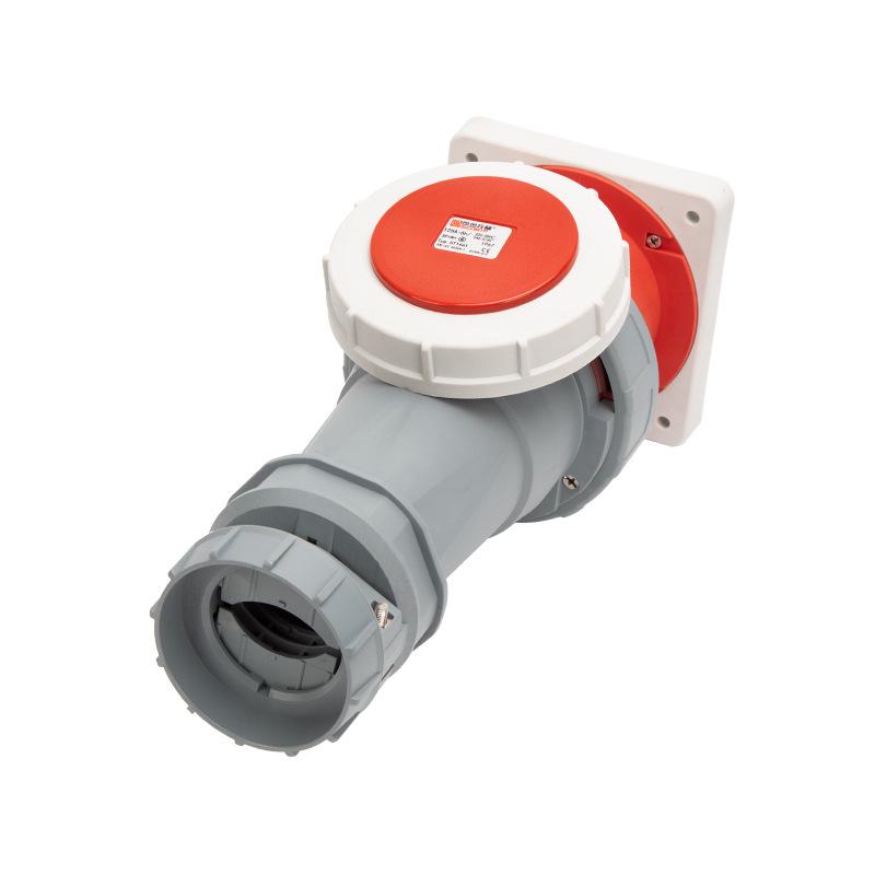 IP67 125A Angled Industrial Plug & Socket, Waterproof Male-Female Connector, 3-5 Pin Flush Mount