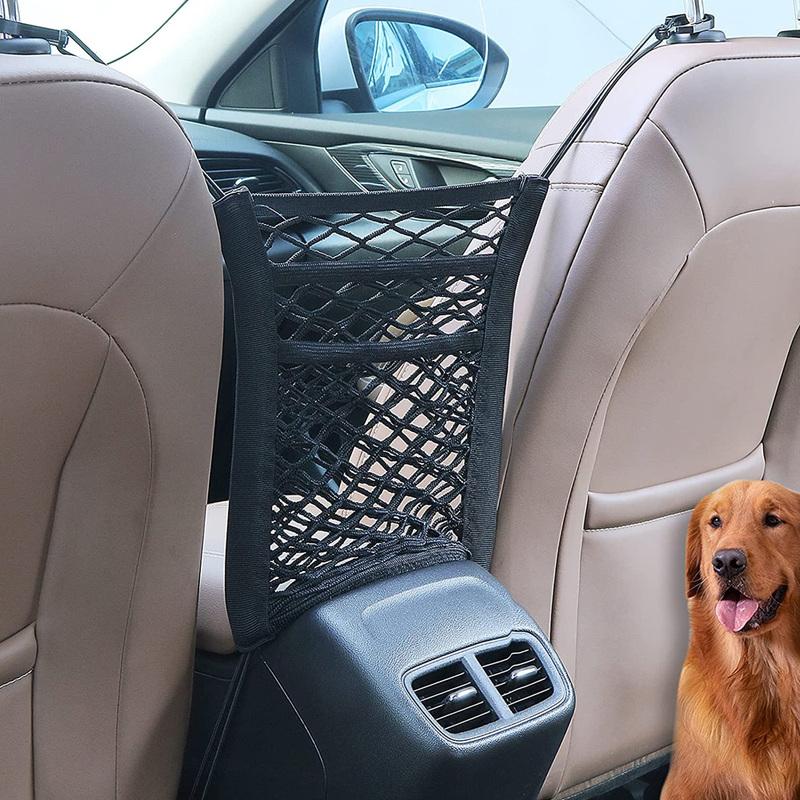 Car Mesh Organizer Storage Elastic Car Mesh Net Bag Seat Back Hanging Luggage Hooks String Kit Net Barrier for Backseat Dogs Pet