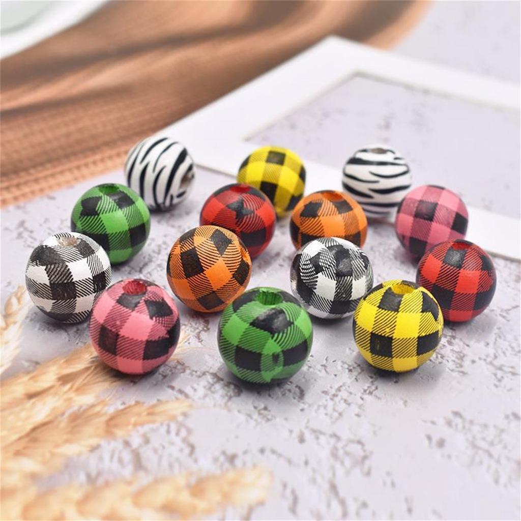 TX16 10Pcs 16mm Retro Wood Exquisite Round Plaid Beads Jewelry DIY Handmade Bracelet Necklace Beads Trend Material Accessories