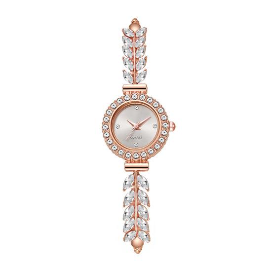 

Жіночий годинник з камінням у формі листя, круглий циферблат, жіночий, повсякденний, офіційний, кварцовий, браслет, наручний годинник, модний ювелірний аксесуар білий