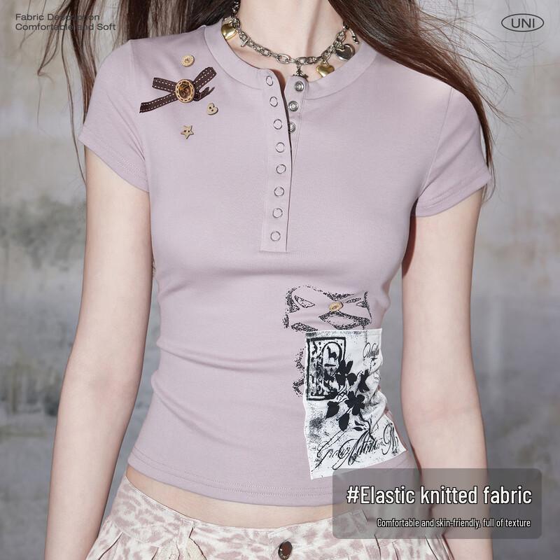 UNIFREE Retro Applique Print Slim Fit T-shirt