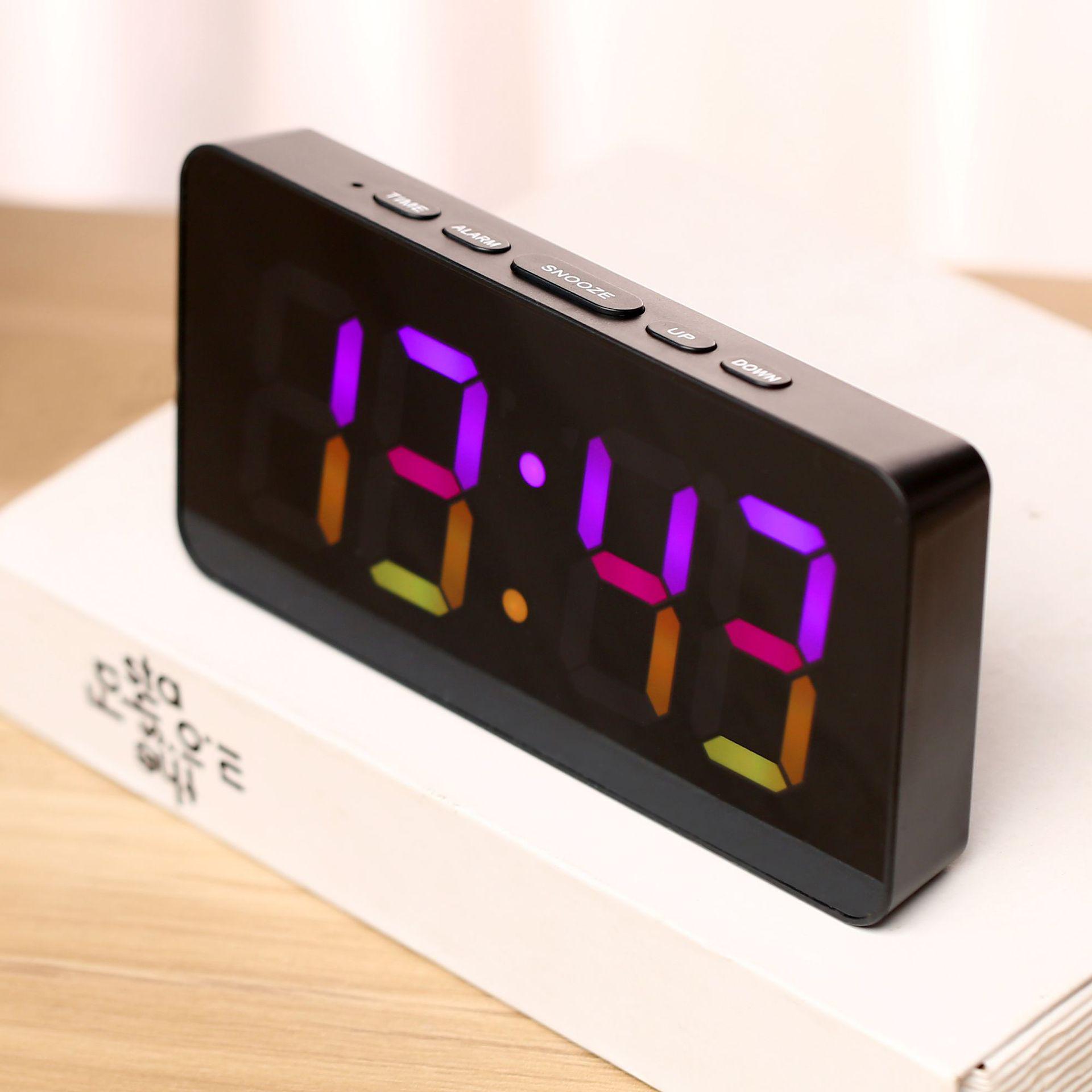 Color-Changing RGB LED Desktop Clock with Snooze - Cute & Creative Design for Students RGB Colorful