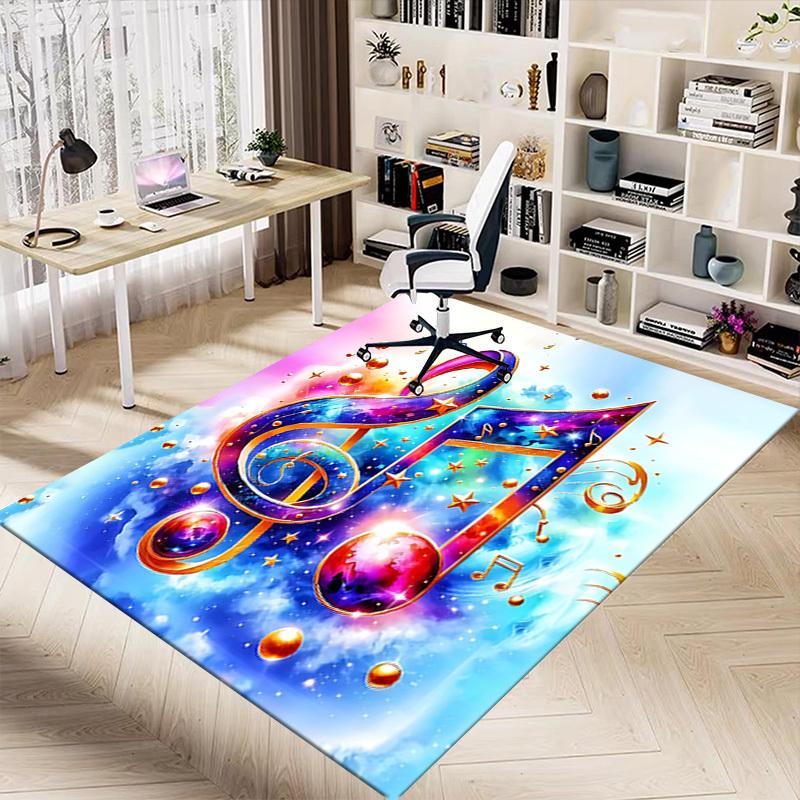 1PC Music Note Cosmic Extra Large Non Slip Floor Carpet, Office, Family, Bedroom Large Area Rug Indoor Rugs, Vibrant Colors
