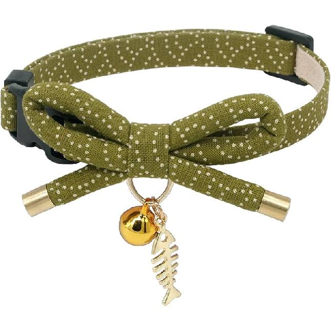PetSoKoo Cute Bowtie Cat Collar with Bell. Japanese Stylish Bowknot & Fish Charm. Safety Breakaway, Soft, Lightweight, for Girl Boy Male Female Cats