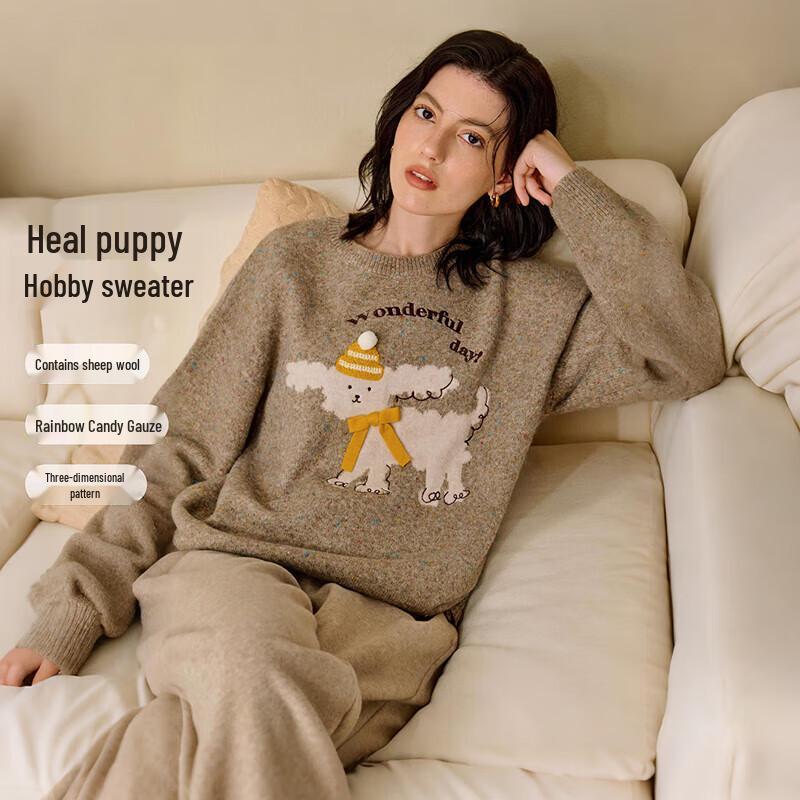 INMAN 2025 Winter Women's Puppy Letter 3D Bow Knit Pullover Sweater