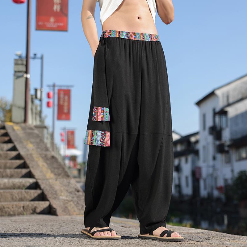 

Этнический стиль, Китайский стиль, Национальный стиль, Хлопково-льняные широкие брюки, Танцевальное выступление с большим шаговым швом, Брюки с широкими штанинами M чёрный