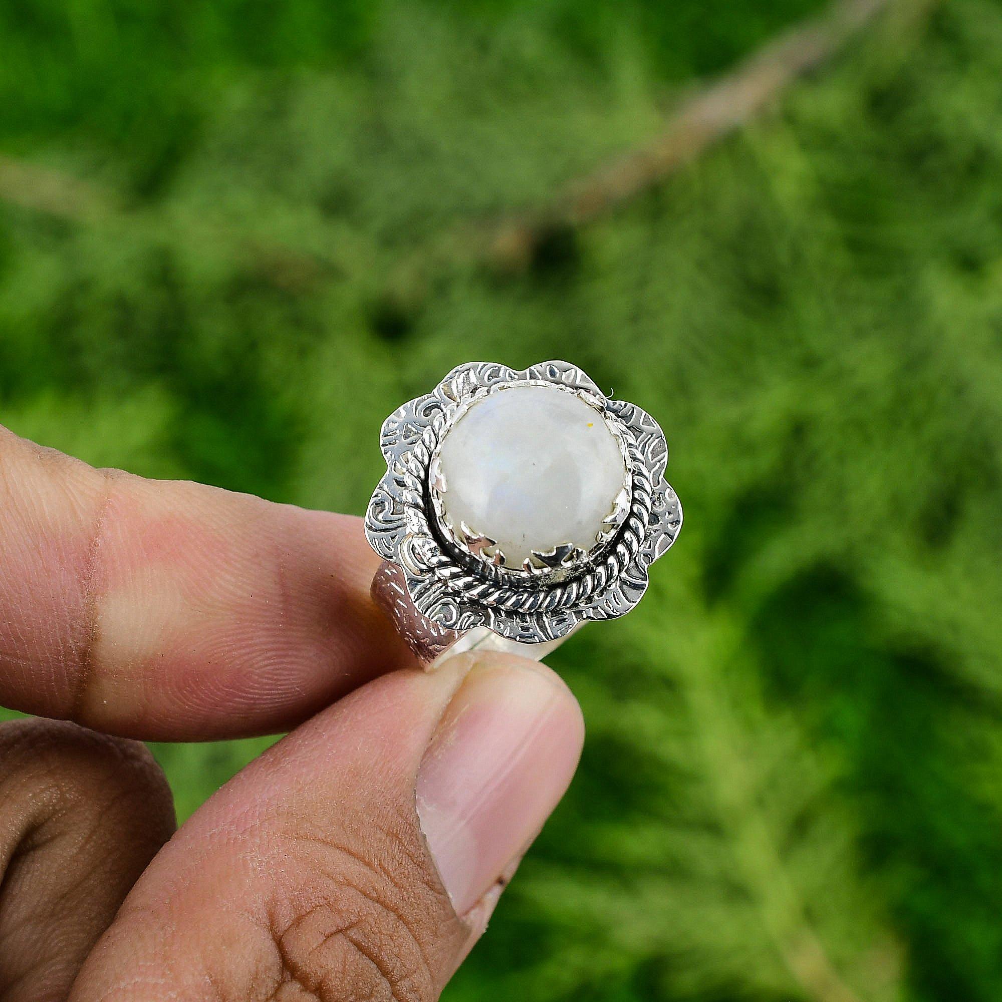 

Gift For Her 925 Silver Natural Rainbow Moonstone Multi Stone Adjustable Ring Adjustable