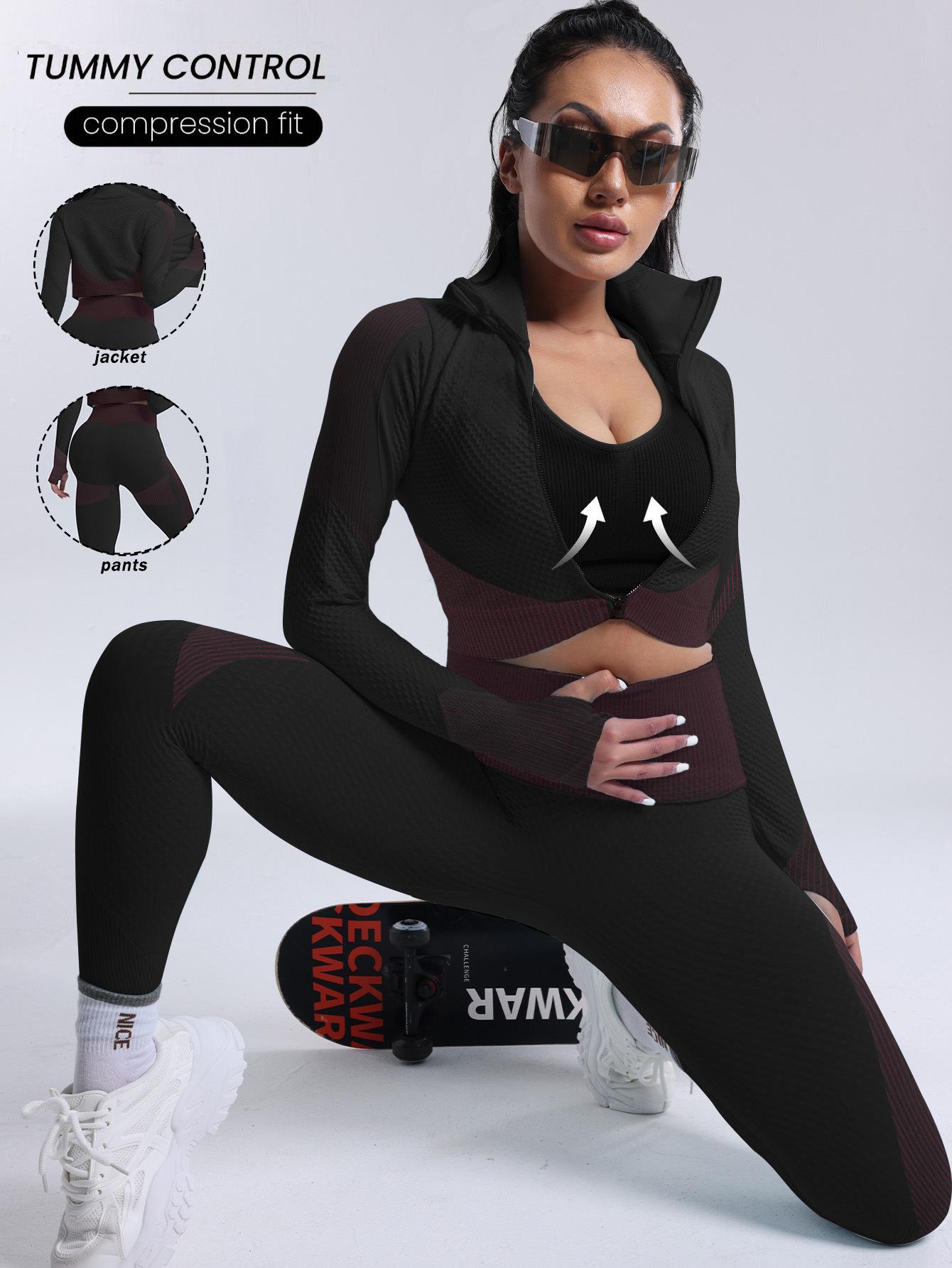 JYL Yoga Set Jacket Top Tight Hip Lifting High Waist Leggings Set L бездна