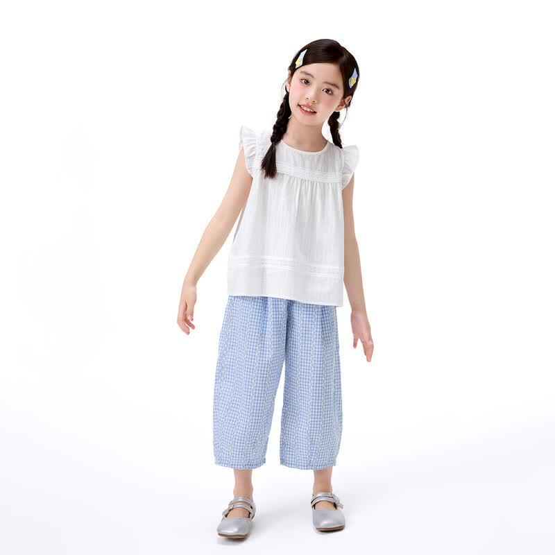 Girls' Pure Cotton Sleeveless Top & Plaid Pants Set