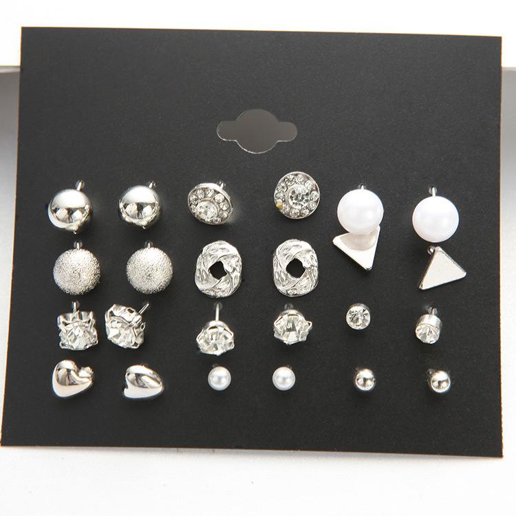 Chic Zircon Crystal Stud Earrings - Set of 12 Pairs