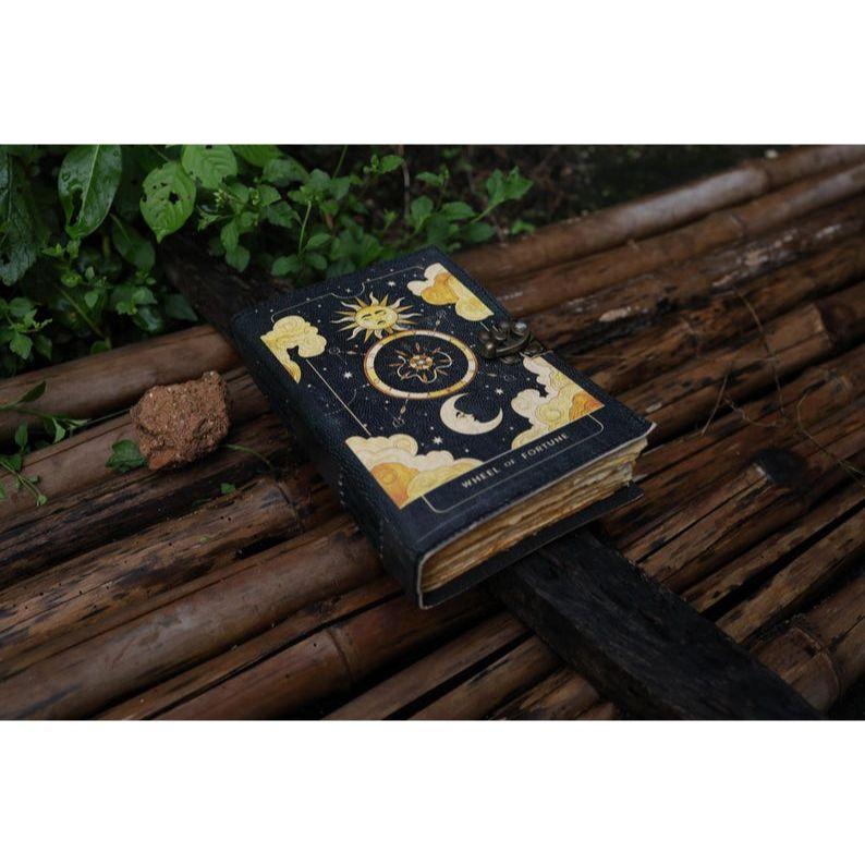 New Sun & moon Handmade leather journal Deckle edge paper, Blank spell book of shadows journal, gift for him traveling book